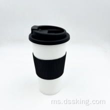 BPA yang boleh diguna semula BPA percuma 16oz cawan kopi double dengan lengan silikon lengan tpr